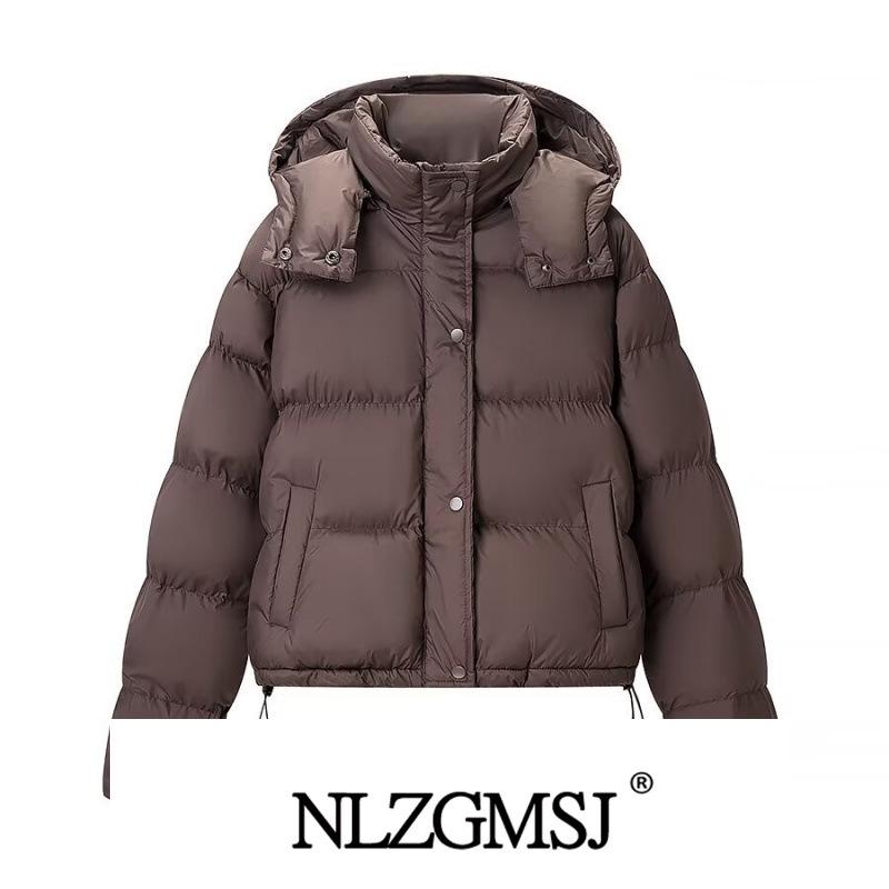 

2025 Winter European & American Style Short Cotton Jacket with Detachable Hood and Hand Pockets Large