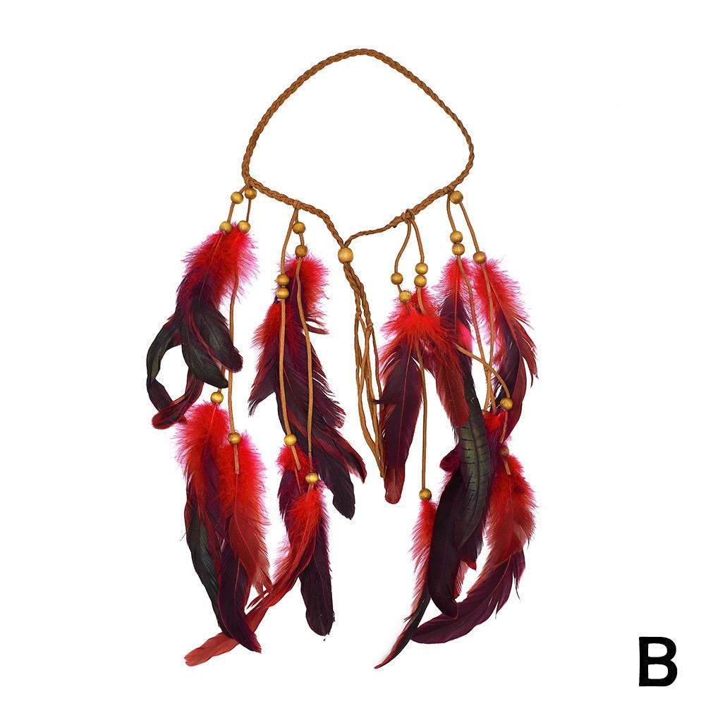 

Повязка на голову из перьев в стиле бохо, повязка на голову в стиле хиппи, цыганские аксессуары из перьев для женщин, аксессуар для костюма Ind T2W8 Red-1pcs