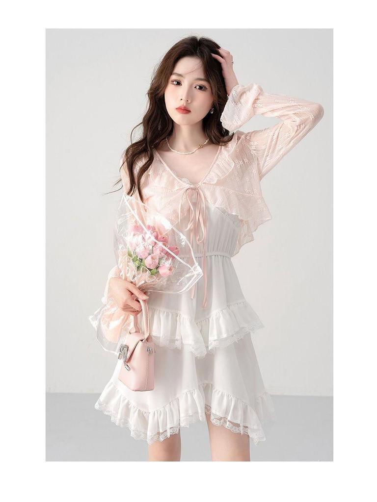 Women's Lightweight Lace-Up Sun Protection Jacket with Ruffle Shawl