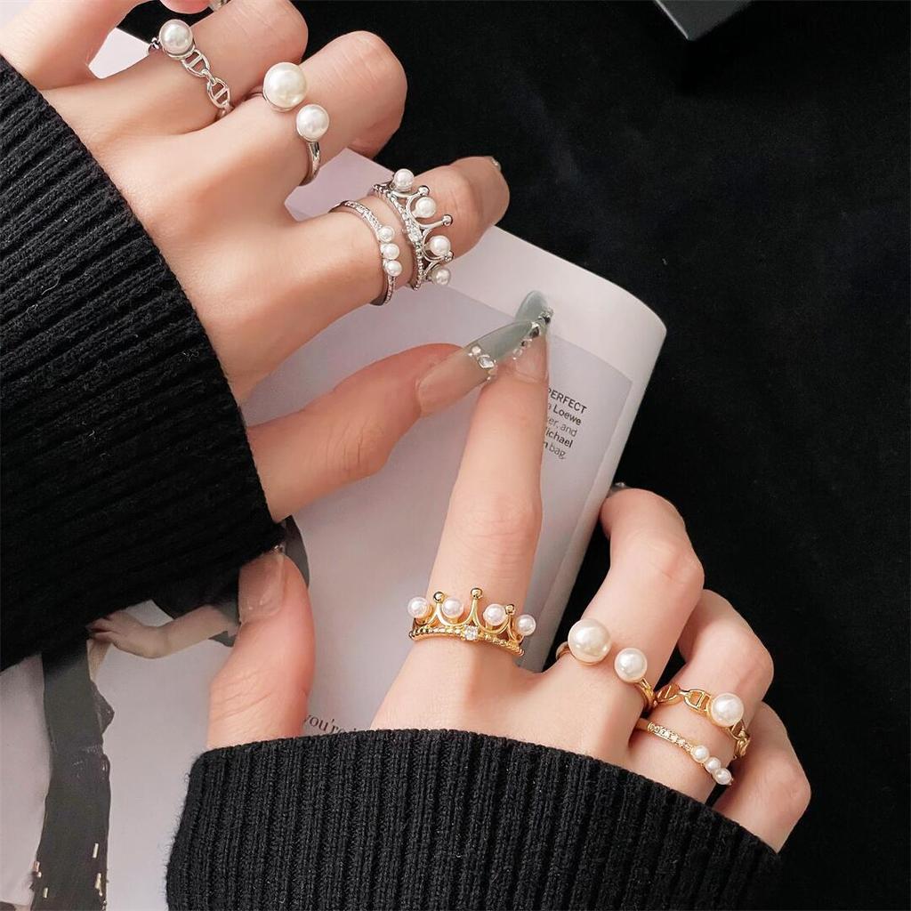 Crown Diamond Elegant Personality Open Ring Pig Nose High Sense Fashion Light Luxury Stacking Wearing Simple Ring