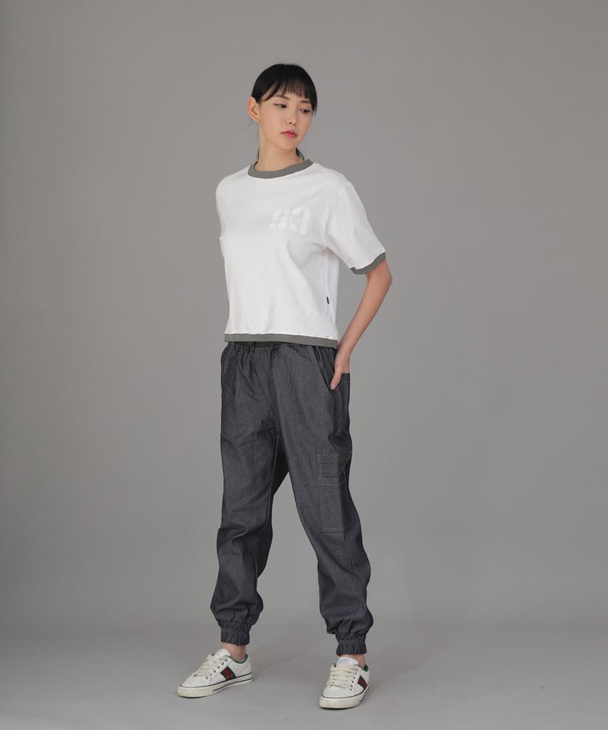 Seinteukeulu Bold Ankle Band Cargo Jogger Pants Bac-328 Denim Light Indigo