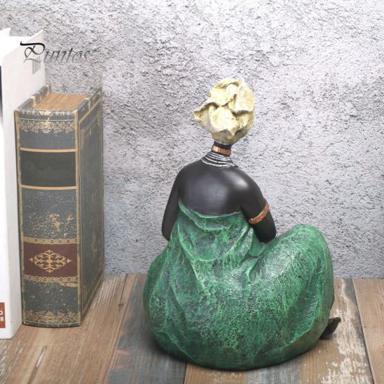 Minimalist Shelf Decor African Lady Figurine, Resin Ethnic Sitting/Standing Woman Statue, Hand-Painted Bohemian Home for Modern Decorative Ornament