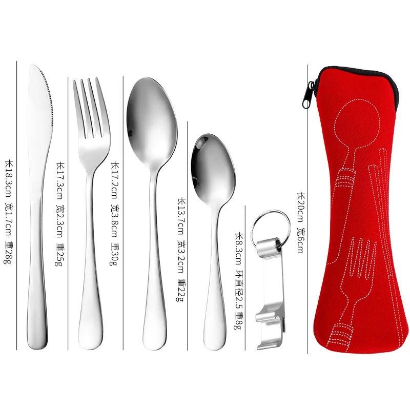 5 stk Beinpakke Utendørs Reise Bærbart Bestikk Kniv, Gaffel, Skje Sett, Rustfritt Stål Kniv, Gaffel Sett Hot Selling