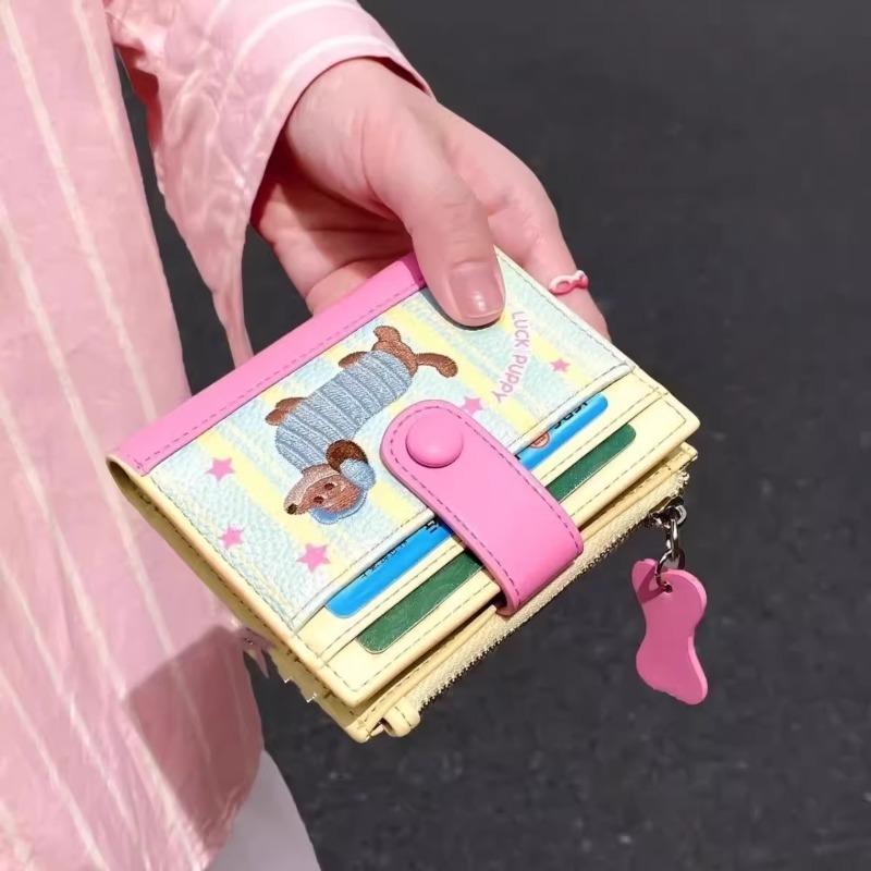 Kawaii Dachshund Embroidery Coin Bag Cute Cartoon Pu Leather Wallet Ins Style Card Bag Small Money Change Pouch Gifts