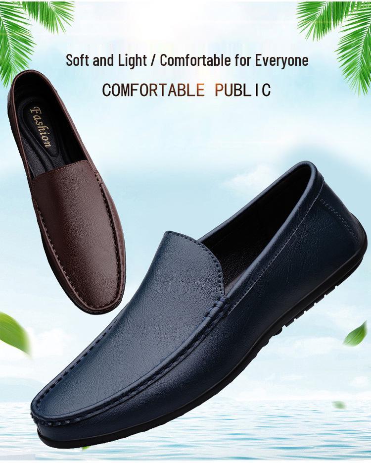 Men's Genuine Leather Slip-On Driving Shoes - Soft Sole Business Casual Flats, Large Size