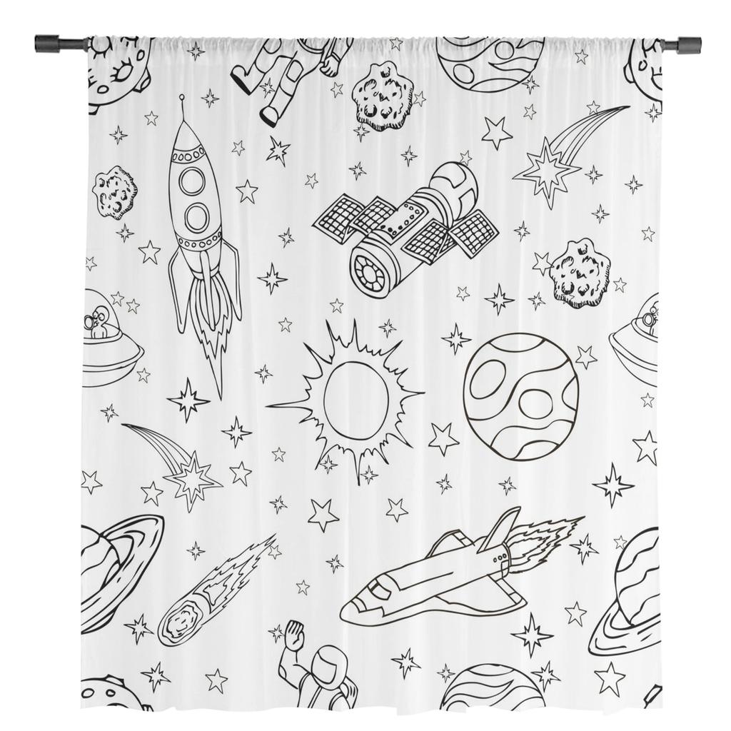 Spaceship Space Rocket Astronaut Earth Tulle Curtains For Living Room Kitchen Sheer Voile Curtain Bedroom Window Panels