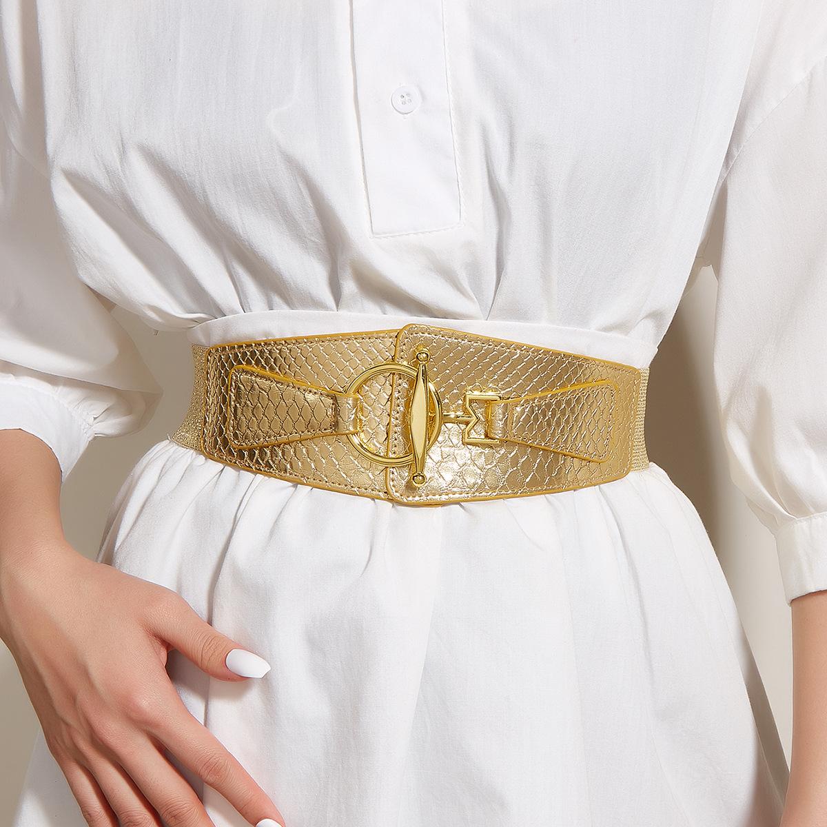

Golden Buckle Waistband Women Decorative Coat With Dress Sub Belt Waist Cinching Elastic Waistband Seal золотий