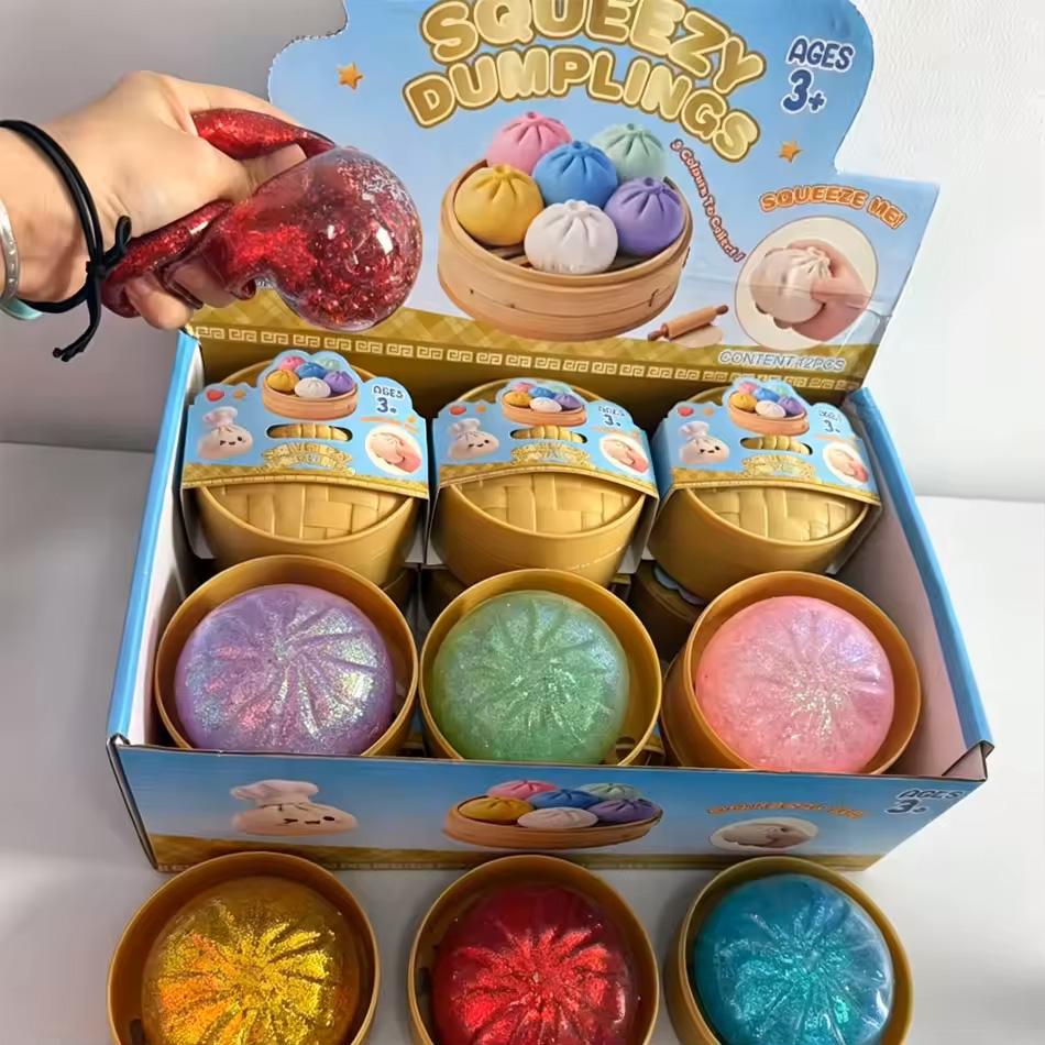 - Glitter Dumpling Squishy with Box Dumplings Sensory Squeeze Toy for Stress Relief Fans Gift