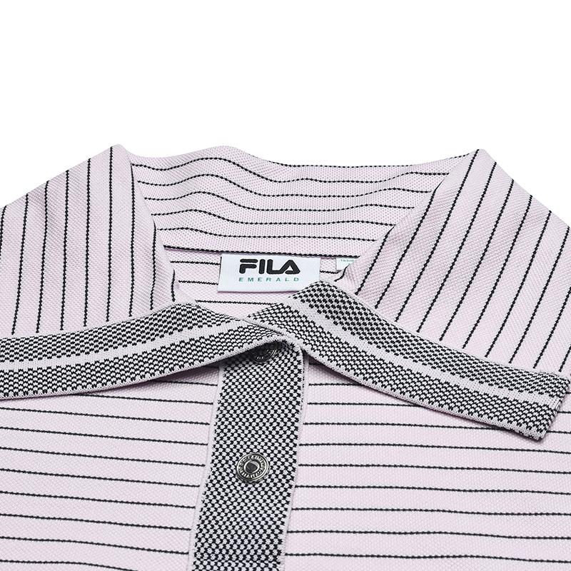 Fila Emerald Casual Fashion Versatile Cotton Striped Polo Neck Long Sleeve Pullover Sweatshirt Women Sweatshirt Light-Pink F11W534208FPK