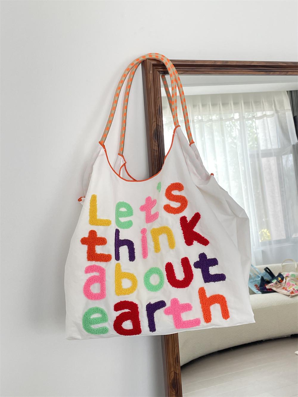 Стильная повседневная корейская модная сумка-тоут с вышивкой букв белый