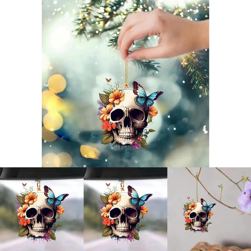 Halloween Skeleton Flower Butterfly Pattern Acrylic Pendant For Vehicle Style
