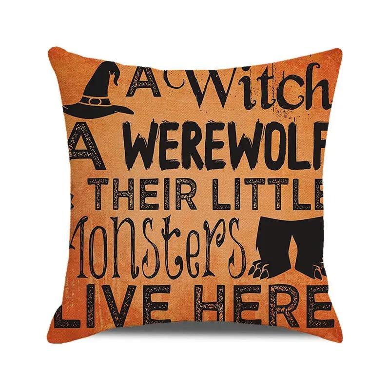 Halloween Decorative Cushion Cover Pumpkin Bat Wizard Ghost Pillowcase Suitable for Home Living Room Sofa Room Decoration
