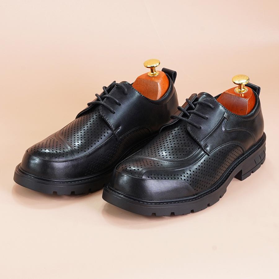 

2025 Summer New Hollow Leather Shoes Men s Business Dress Versatile Casual Shoes Breathable Leather Hole Men s Shoes Trend 38 чёрный