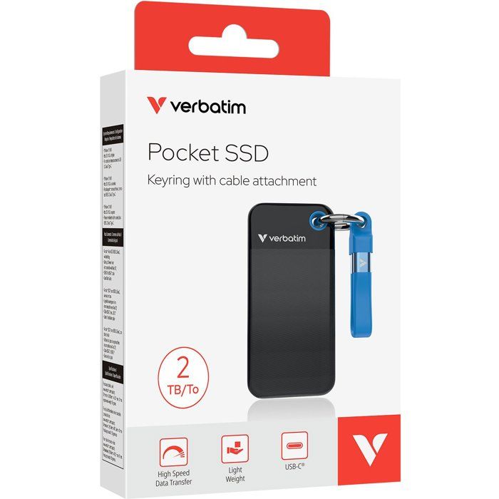 Disque ssd externe - verbatim - pocket - 2 to - noir / bleu