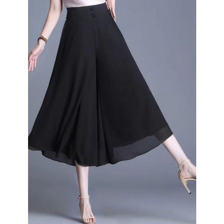 Damen Chiffon Halbrock Sommer Hohe Taille Cropped Hose Midilanger Rock Hose Rock