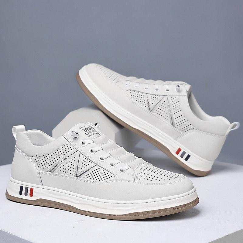 Men's board shoes 2025 summer trend new soft-soled hollow shoes men's casual versatile non-slip breathable white shoes