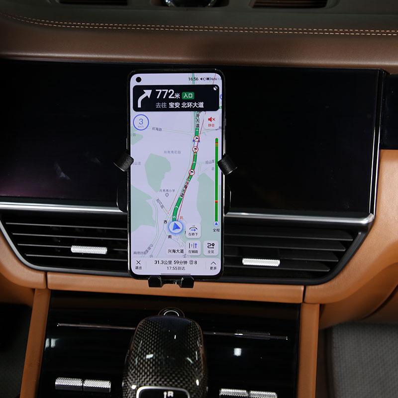 Für Porsche Cayenne 2018-2026 Aluminiumlegierung Schwarz Auto Lüftungsgitter Handyhalterung GPS-Navigationshalterung Autozubehör