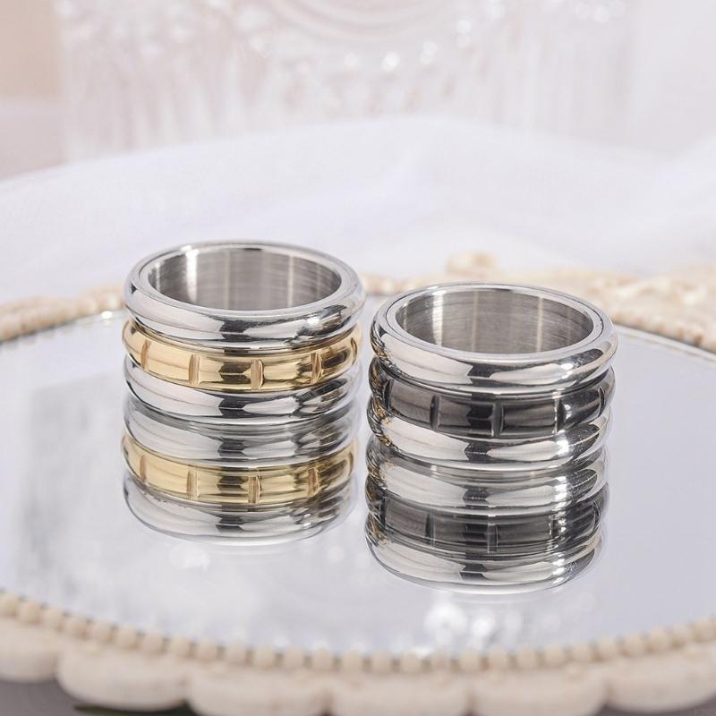 Fashionable Rotatable Ring Elegant Stress Relief Rotating Ring for Women Men Titaniums Steel Geometric Finger Ring F3MD