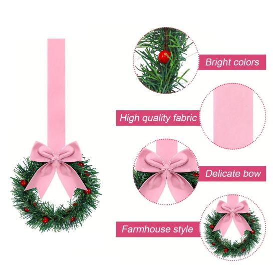 Vánoční kuchyňský věnec na skříňku se stuhou Malý věnec do okna z červených bobulí s mašlí pro statek Vchodové dveře Vánoční párty dekorace