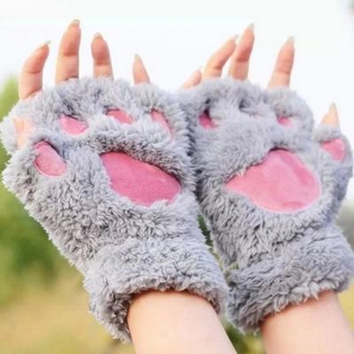 Kawaii moteriški kačių pirštinės mada mergaitės katės letena pliušinės pirštinės šiltos minkštos pliušinės trumpos be pirštų puspirštinės žiemos pirštinės