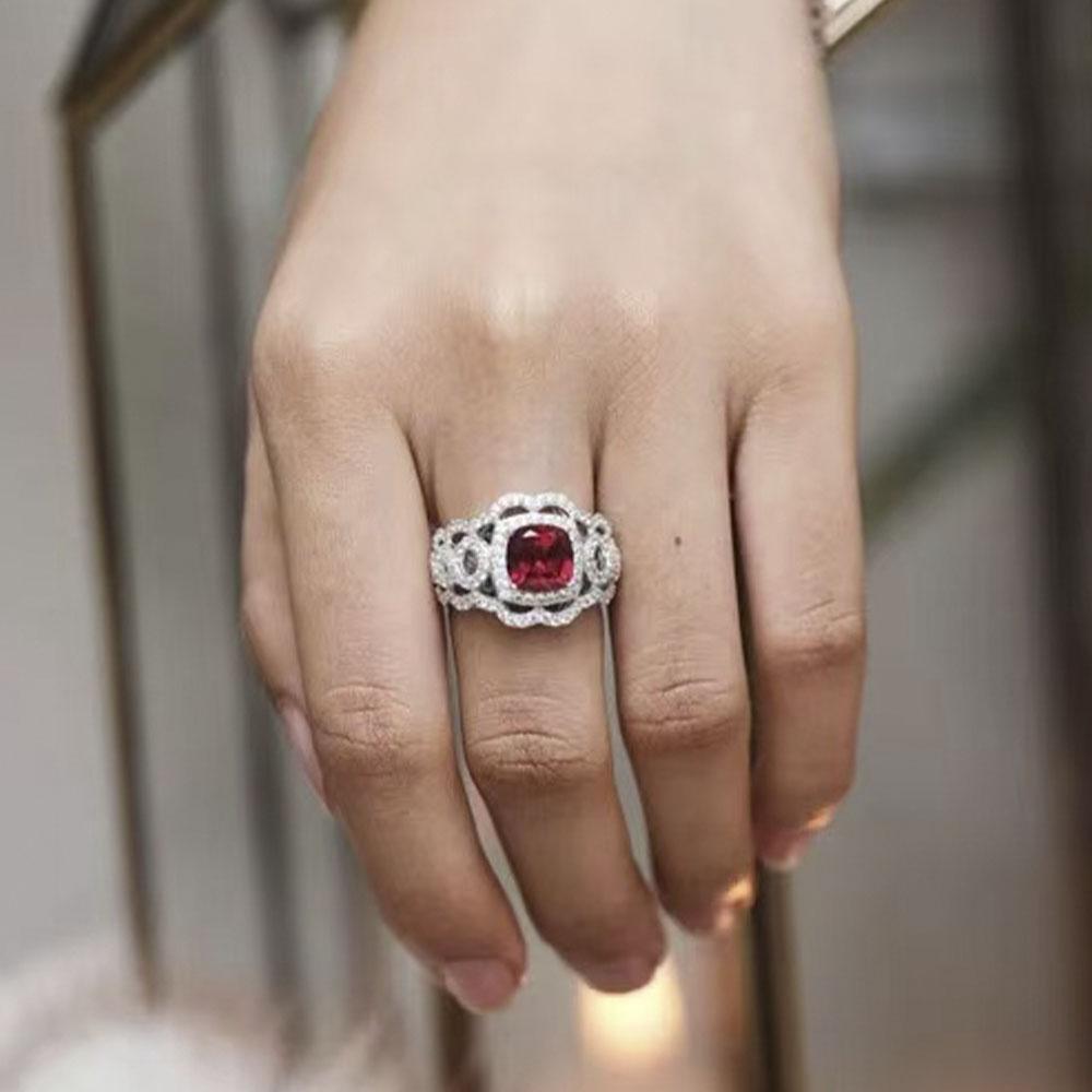 

New Design Red Corundum Hollowed-out Diamond Ring For Women copper Fashion Jewelry Mother s Day Gift 10