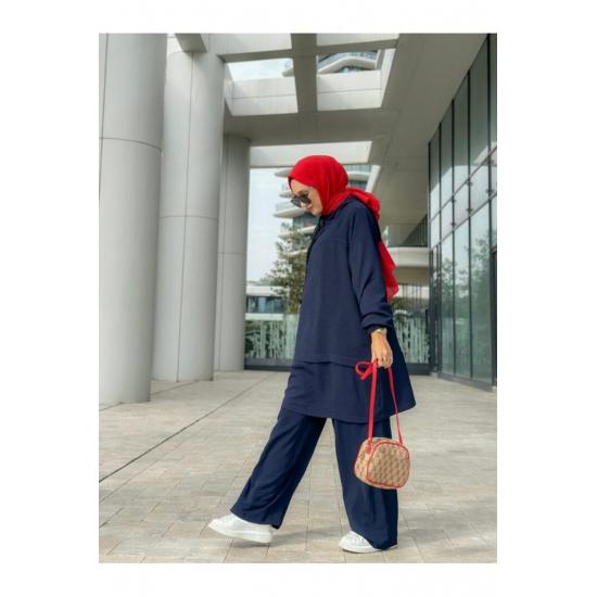 Women's Hooded Zippered Sleeves Elastic Wide Leg Pants Suit