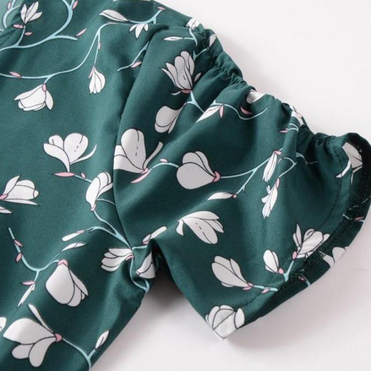 Bohemian Beach Dress Women Chiffon V Neck Short Sleeve High Waist Big Hem Spring Summer Print Sizes S to XXL