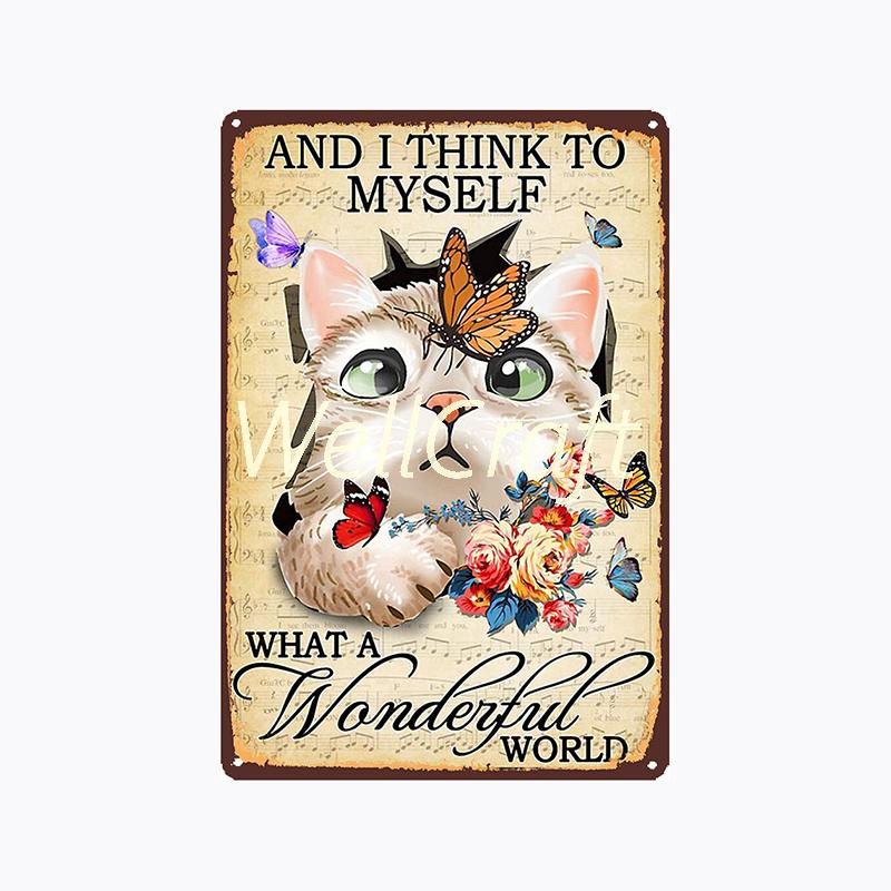 [ WellCraft ] 20*30cm You Are My Sunshine Cat Metal Poster Tin sign Vintage Wall Plaque Decor WX-62-1