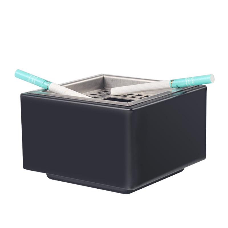 Modern Large Stainless Steel Square Ashtray with Anti-Fly Design for Cigar Rest in Living Room