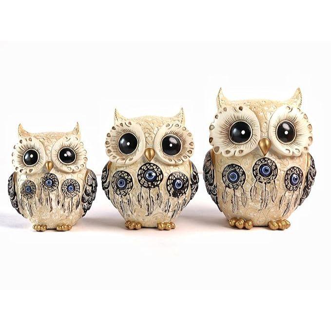 Owl Statue for Good Luck II Aesthetic Resin Owl Art Figure Showpiece II 3.5 Inch II Feng Shui & Vastu II Evil Eye II Owl Showpiece for Home Decor