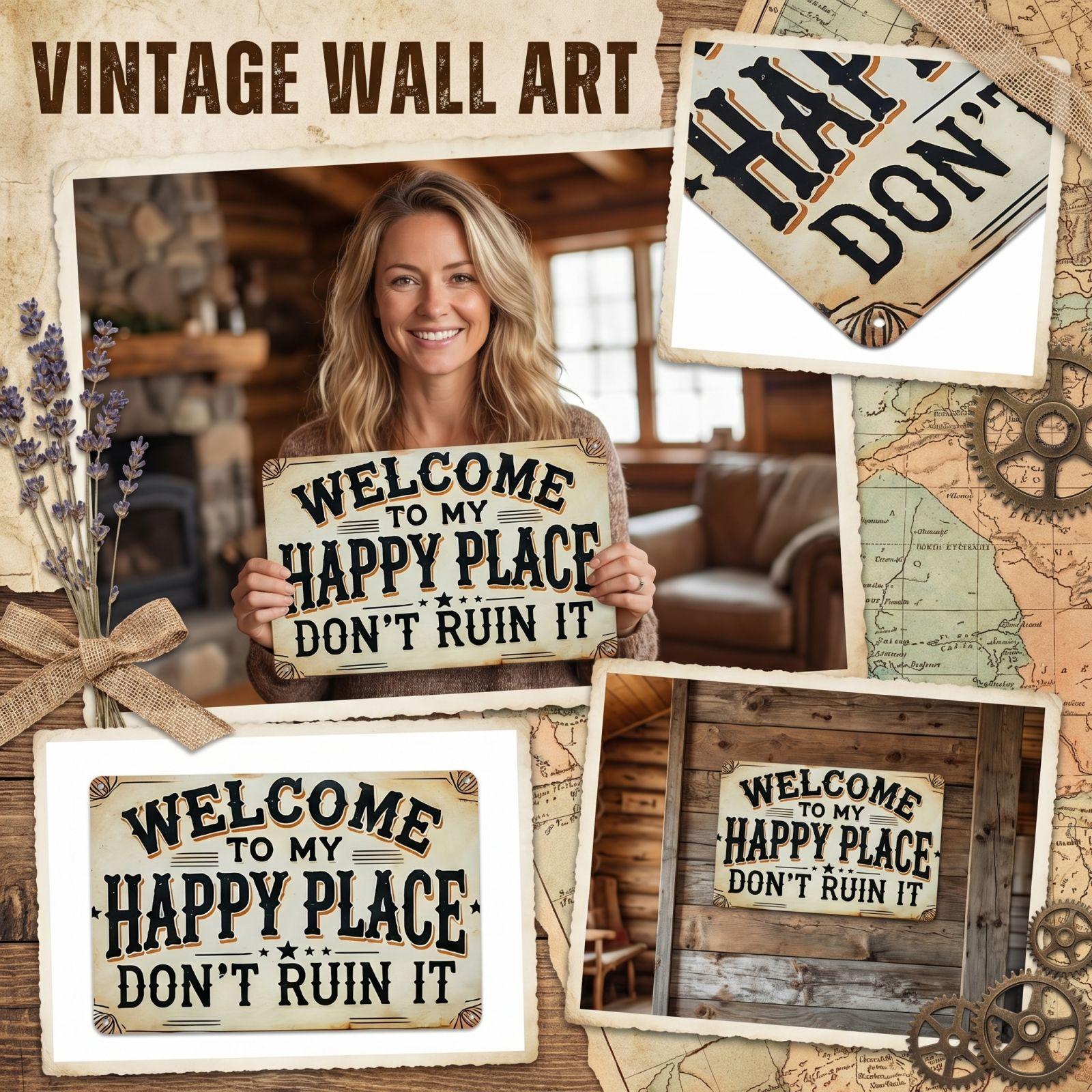 

Welcome Sign For Front Door Round Metal Welcome To My Happy Place Plaque For Home Bedroom Kitchen Dining Or Bar Decor A