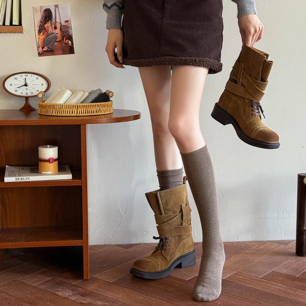 Pressure Calf Socks for Slimming and Sweetening in Autumn and Winter, Solid Color Versatile Socks, Women's Pure Cotton Knee-length Socks