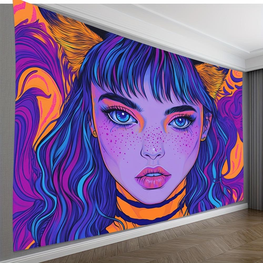 1pc Pop Art Girl with Tiger Background Fabric Glam Style Polyester Material No Feathers No Electricity Required General 74x94cm(29x37in)