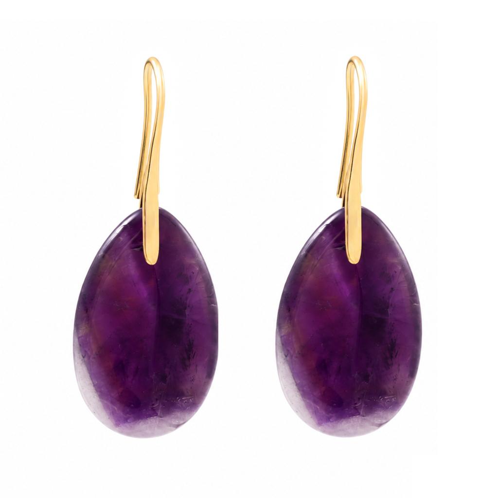 Women Natural Gem Water Drop Earrings European Popular Amethyst Lapis Lazuli Elegant Fashion Ear Accessory