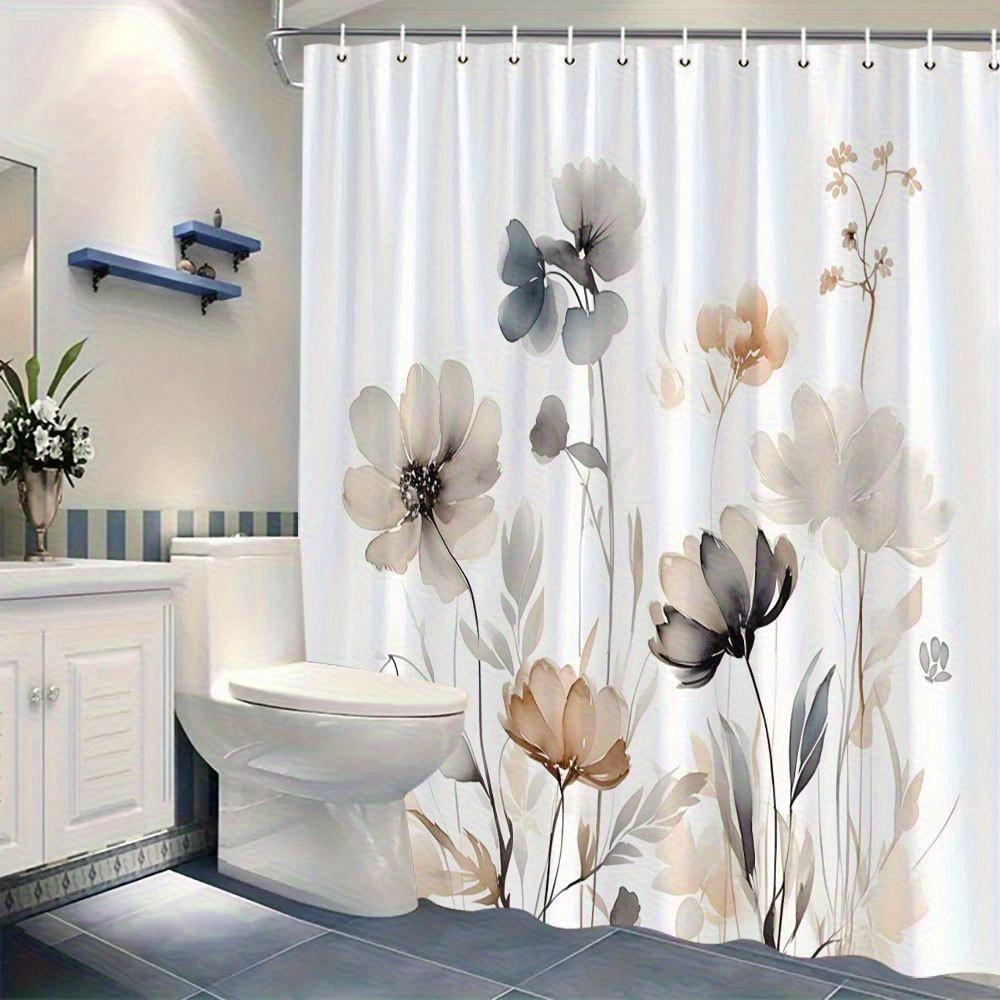 1 Elegant Floral Shower Curtain - Spring Summer Bathroom Decor, Digital Printed Polyester Fabric, Easy to Hang, Machine Washable
