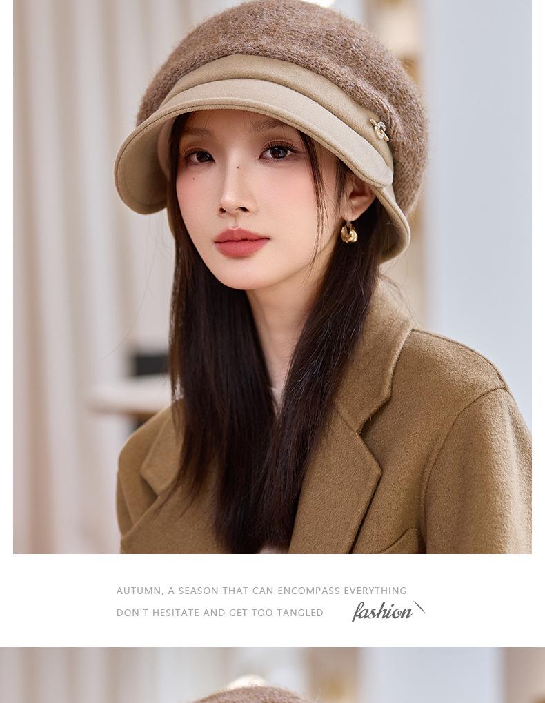 Women's British Style Windproof Beret - Versatile, Warm Metal Label Pleated Painter Hat for Autumn & Winter