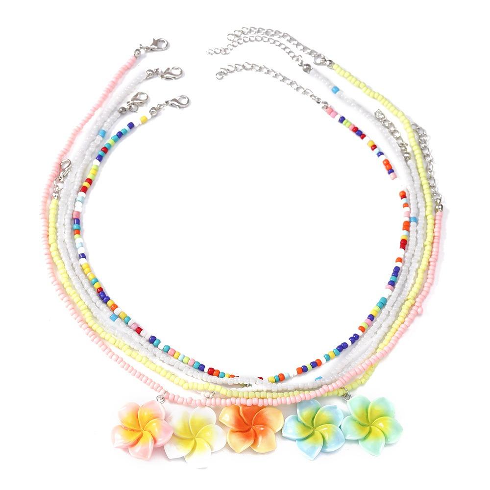 5Pcs Resin Flower Beaded Necklace Colorful Plumeria Necklace New Pendant Necklace Summer Beach B