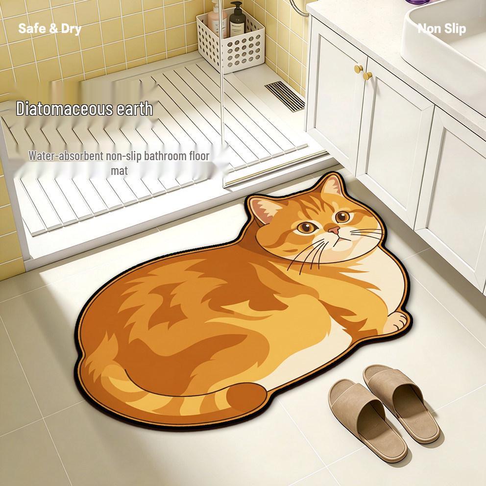 Cute Cartoon Cat Shaped Diatom Mud Bathroom Mat - Water Absorbent, Anti-Slip & Stain Resistant Foot Mat