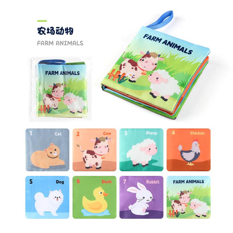 Baby Cloth Book Early Education Toy 4 Pages 8 Sides Palm Book Can Not Be Torn Animal Characters Cognition Baby Cloth Book