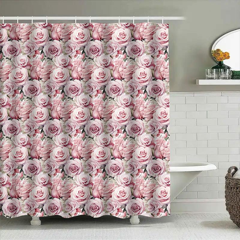 Delicate Pink Rose Printed Shower Curtain Bathroom Decor Waterproof Home Decor (180X240Cm)
