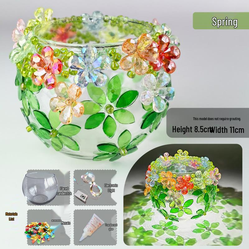 Mosaic DIY Candle Holder Kit: Educational Parent-Child Crystal Glass Light-Up Gift