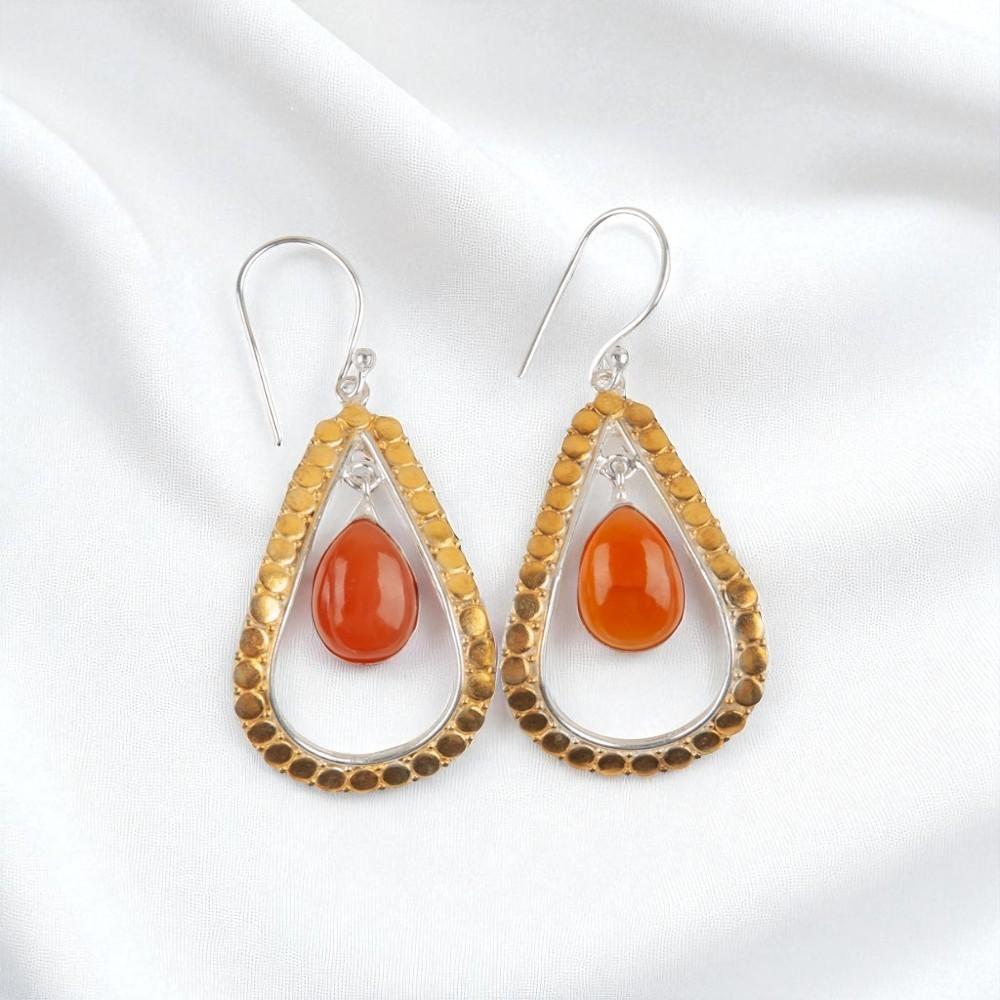 Rare Carnelian Gemstone 925 Sterling Silver Jewelry Handmade Hook Earrings 2.27" EE-82-21