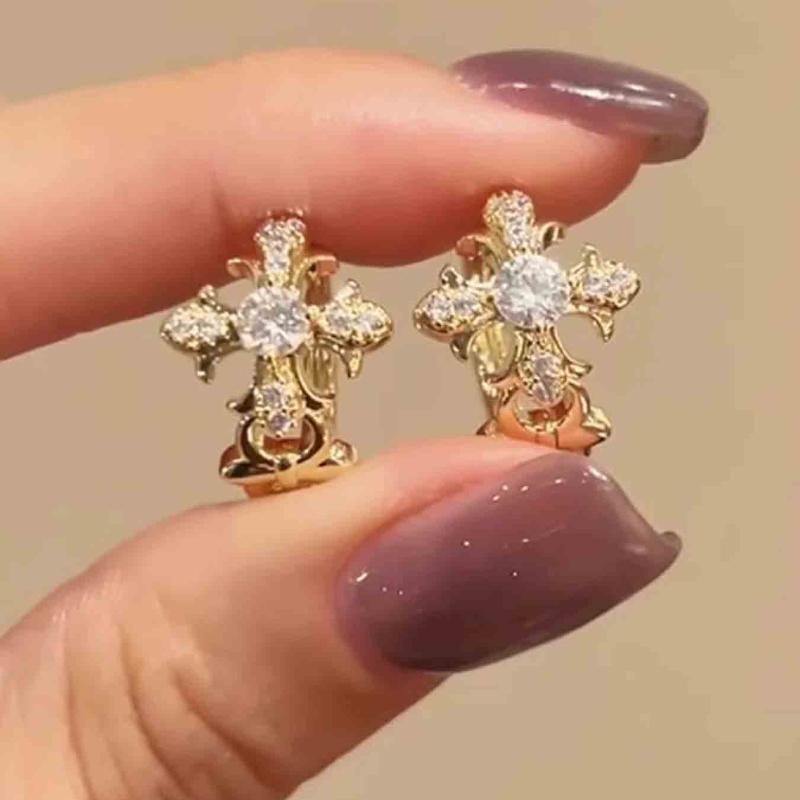 

Vintage Luxury Sparkling Inlaid Zircon Cross Pendant Women s Earrings, Personalized and Creative Holiday Party Accessories Gifts