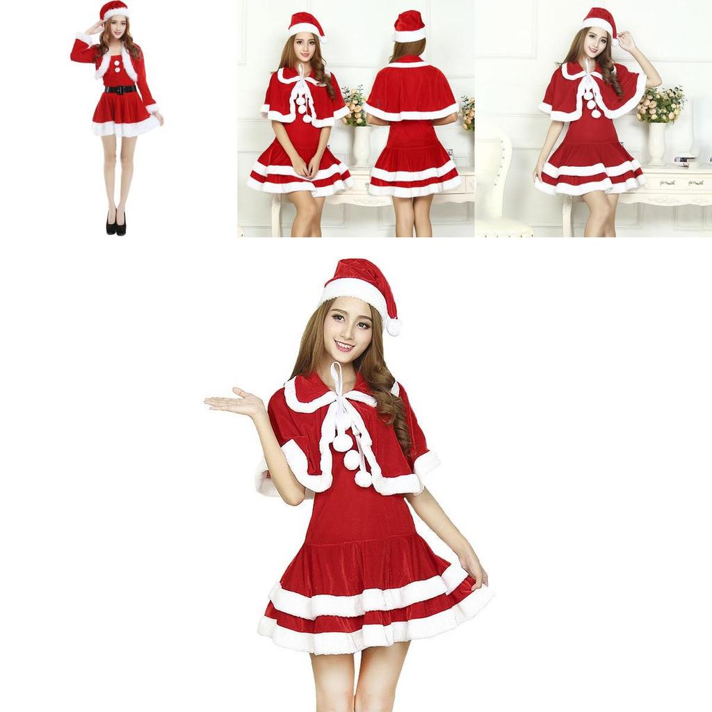 Christmas Santa Claus Adult Female Red Pleuche Dress Suit