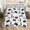 Cat Duvet Cover Polyester Pattern With Hipster Playful Feline Characters, Decorative 3 Piece Twin Bedding Set With 2 Pillow Sham
