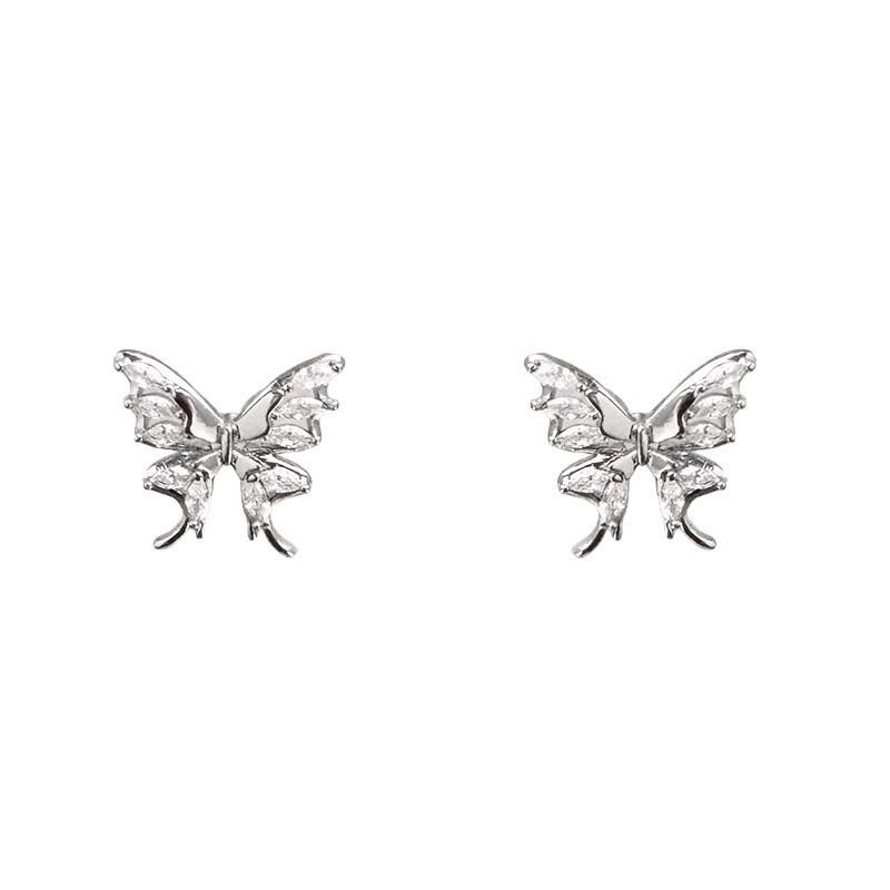 S925 silver needle zircon pearl earrings women's light luxury niche high-end butterfly stud earrings versatile temperament earrings