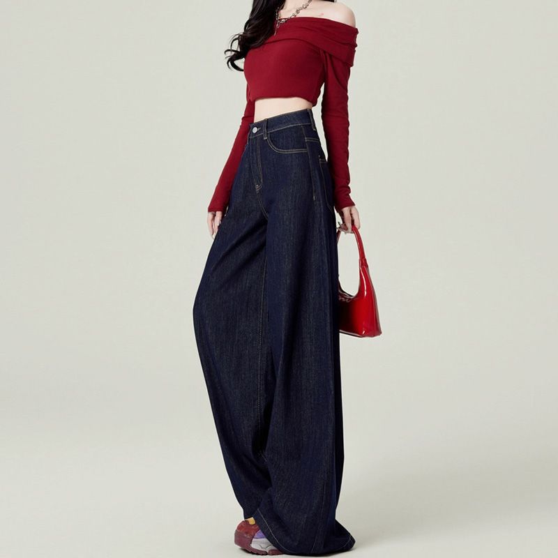 American Dark Blue Wide-leg Jeans Women's Spring and Autumn 2025 New High-waisted Loose Drape Pants Early Spring