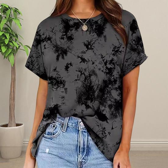 

Женская летняя футболка с круглым вырезом и коротким рукавом, футболки с принтом тай-дай, свободный крой, эластичный пуловер, топы, уличная одежда XL белый