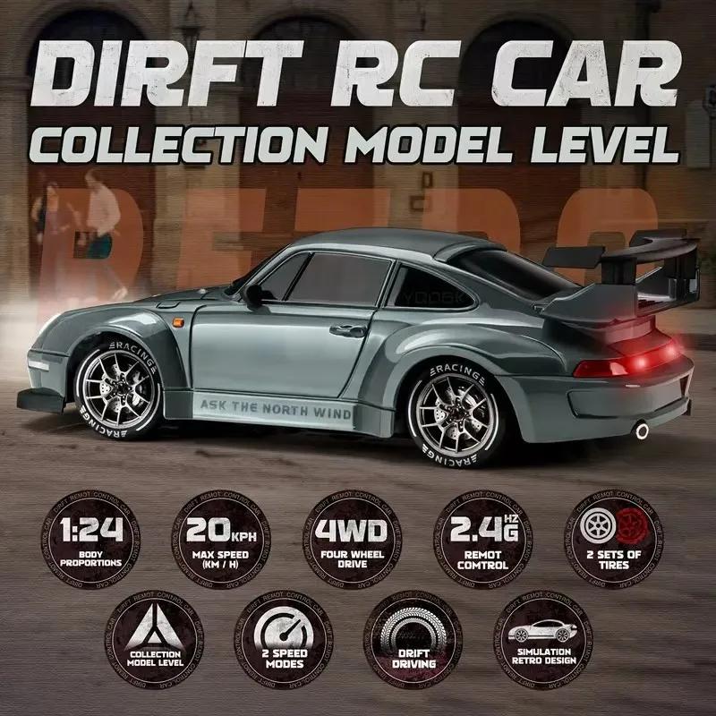 New Four-wheel Drive 1:24 RC Drift Car with LED Light 2.4G Radio 20KM/h High Speed Remote Control Racing Cars Vehicle Model Toy Gift for Boy Girl Kid