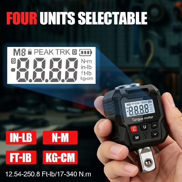Digital Torque Meter for Ratchet Wrenches, 1/2Inch Drive, High Precisions, 2 Mode, 4 Unit, Data Storage, LED & Audios Prompt, Backlit